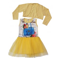 рокля с болеро в жълто пролет-12717