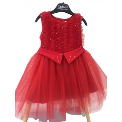 празнична червена рокля с тюл-99264