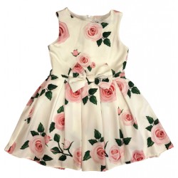 рокля с рози и зелени листенца-90301