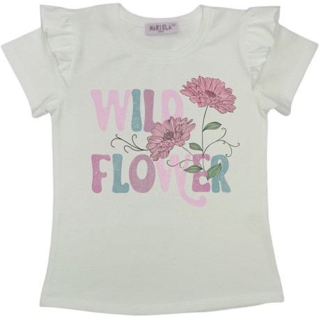 тениска в екрю WILD с цветя-90755